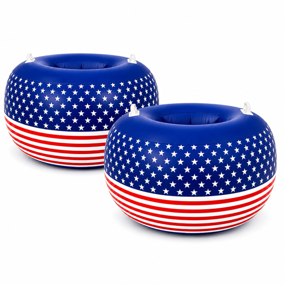 Blueweenly front view patriotic bumper ball showing stars and stripes, boosts festive fun