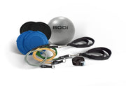 BODi track front packaging showing complete Pilates kit and components benefits portability