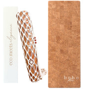 Boho Flow front view of Luxe Leather mat showing cork elegance and grip benefit