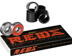 Bones front packaging showing 8 bearings and 4 spacers, clear kit benefit