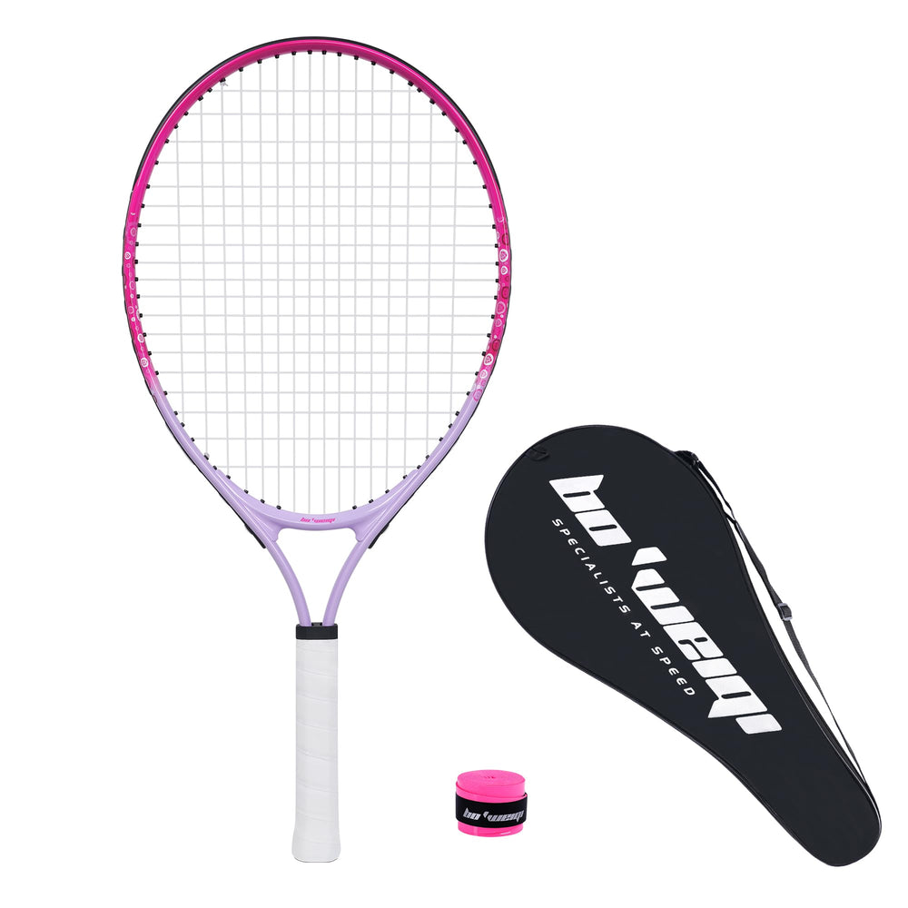 bo'weiqi front view of pink racket showing full frame and strings for beginner confidence