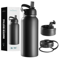 Brewberry front view showing 40 oz bottle and label, durable travel hydration