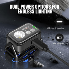 Brinyte HC01 battery indicator and USB-C port showing easy recharge and power level awareness