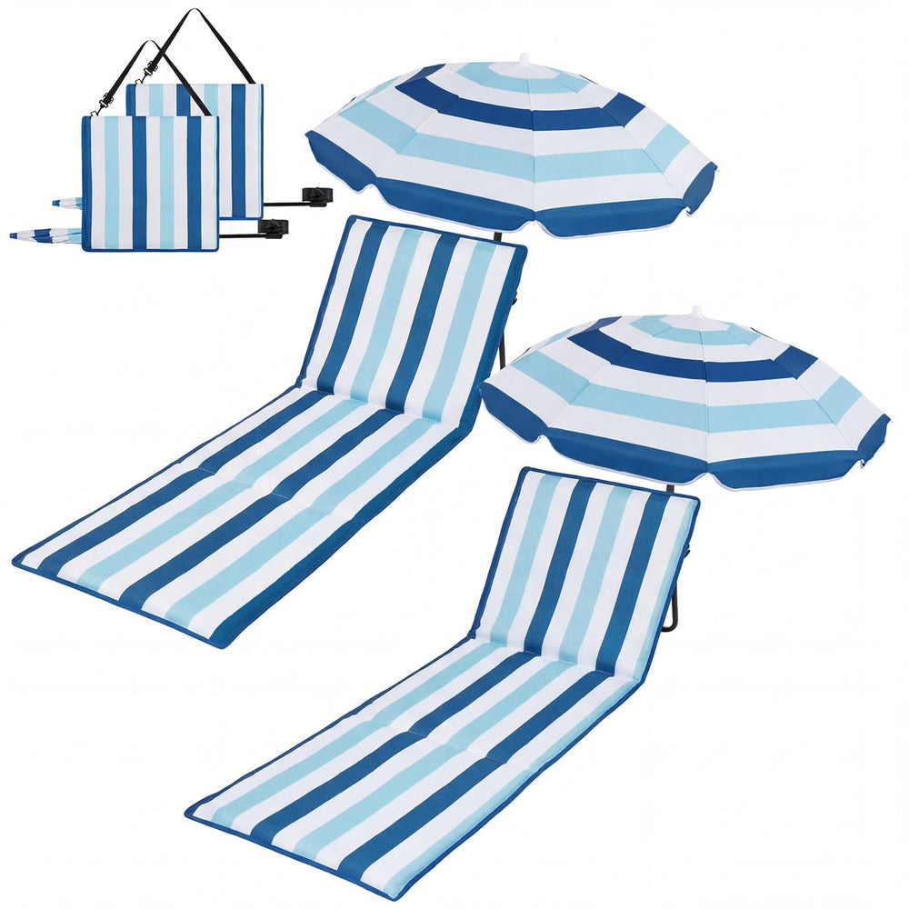 Briwooody front view of two chairs and umbrellas showing easy relaxation