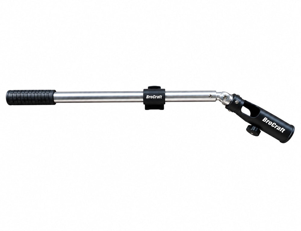 Brocraft front view of extension attached to tiller, adds reach and control