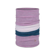 Buff gaiter front view in Camelia showing clean design and easy layering benefit