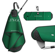 BUNX towel front view showing microfiber and octagon shape, keeps clubs clean