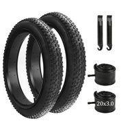 Bxinbxin front view of two 20x3.0 tires and included accessories showing kit completeness