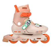 C SEVEN front view of tangerine skates showing secure shell and buckles for protection