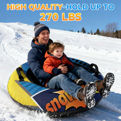 CACSPS adult rider using tube on a snowy hill demonstrating comfort and control