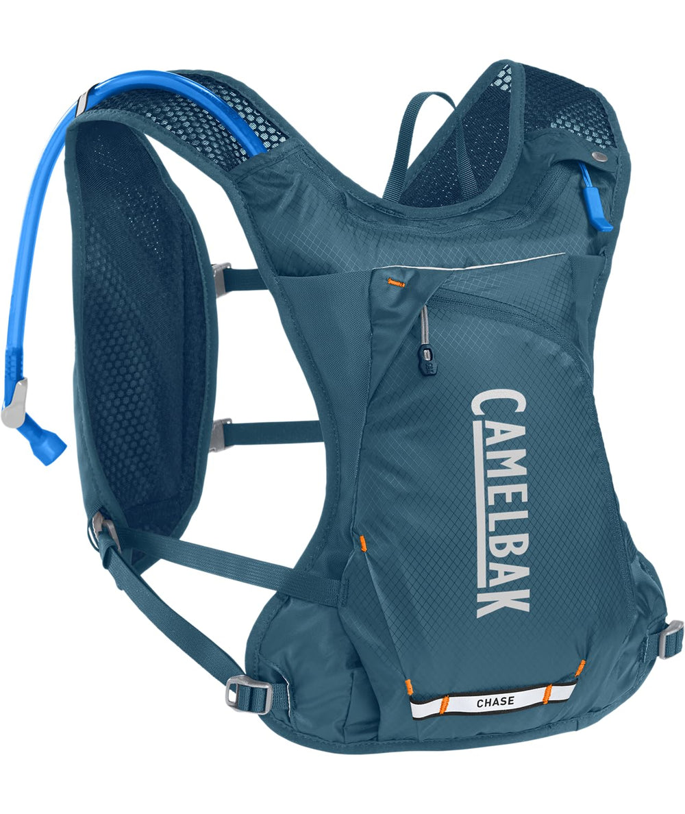 CamelBak front view showing vest fit and quick access pockets for fast rides