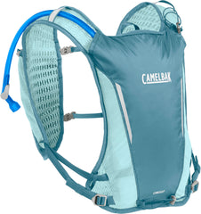 CamelBak front view showing Adriatic Blue vest fit and organized pockets benefit