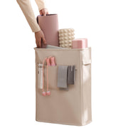 CANFOD front view of oatmeal-beige rack showing tidy storage benefit