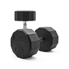CAP 50lb dumbbell pair front view showing durable rubber heads and balance