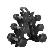 CAP Barbell 32 lb set front view on stand showing organized storage and quick access
