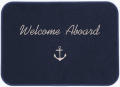 Cape Marine front view of mat on deck showing welcome aboard and anchor for nautical curb appeal