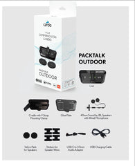 Cardo Packtalk Outdoor wired microphone close-up highlighting noise-canceling clarity benefit