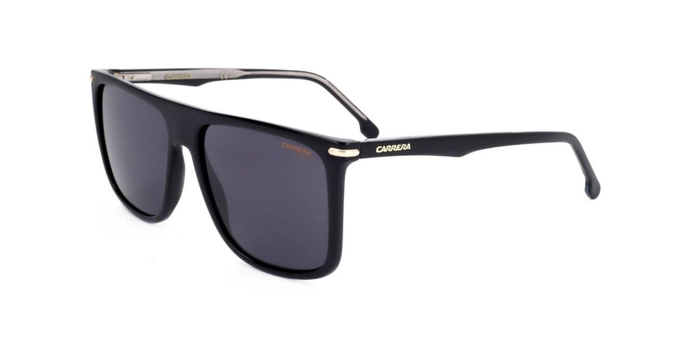 Carrera 278/S front view showing black gold frame and grey lenses for stylish protection