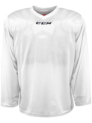 CCM 5000 Series front white jersey on hanger showing fit and embroidered logo, durable practice wear