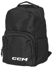 CCM front view of black team backpack showing organized pockets and durable exterior