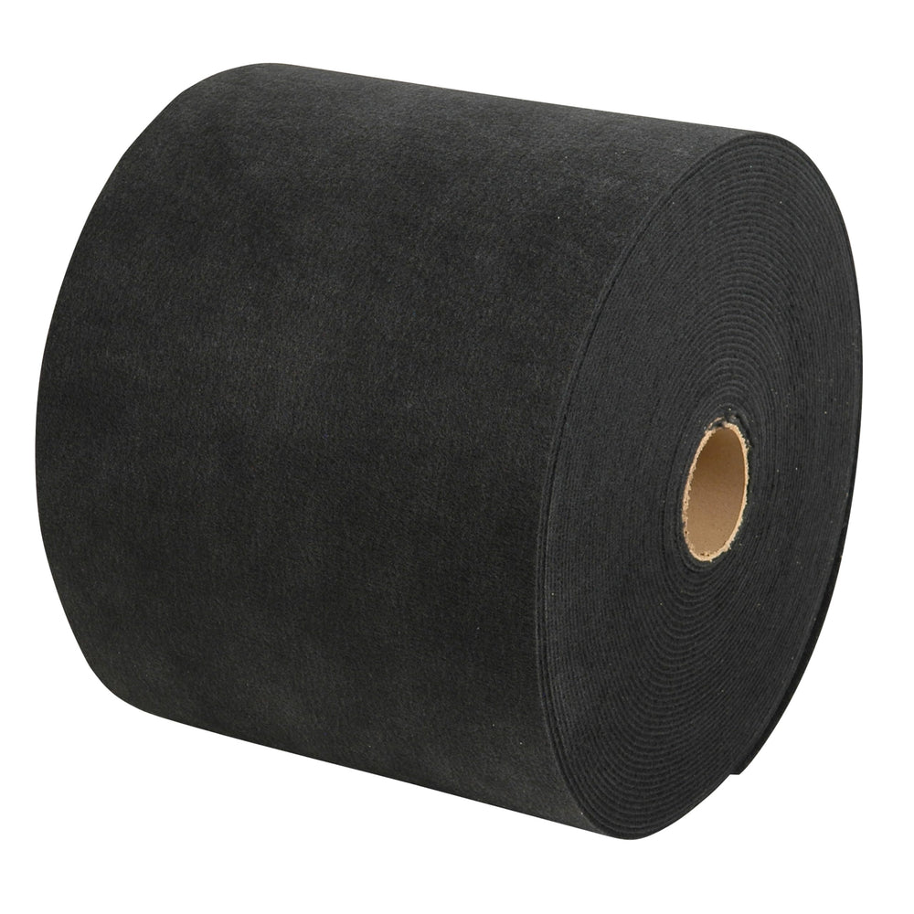 CE Smith front view of black trailer roll carpet showing full roll for easy replacement