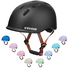 CELOID front view of black helmet showing sleek shell and safety benefit