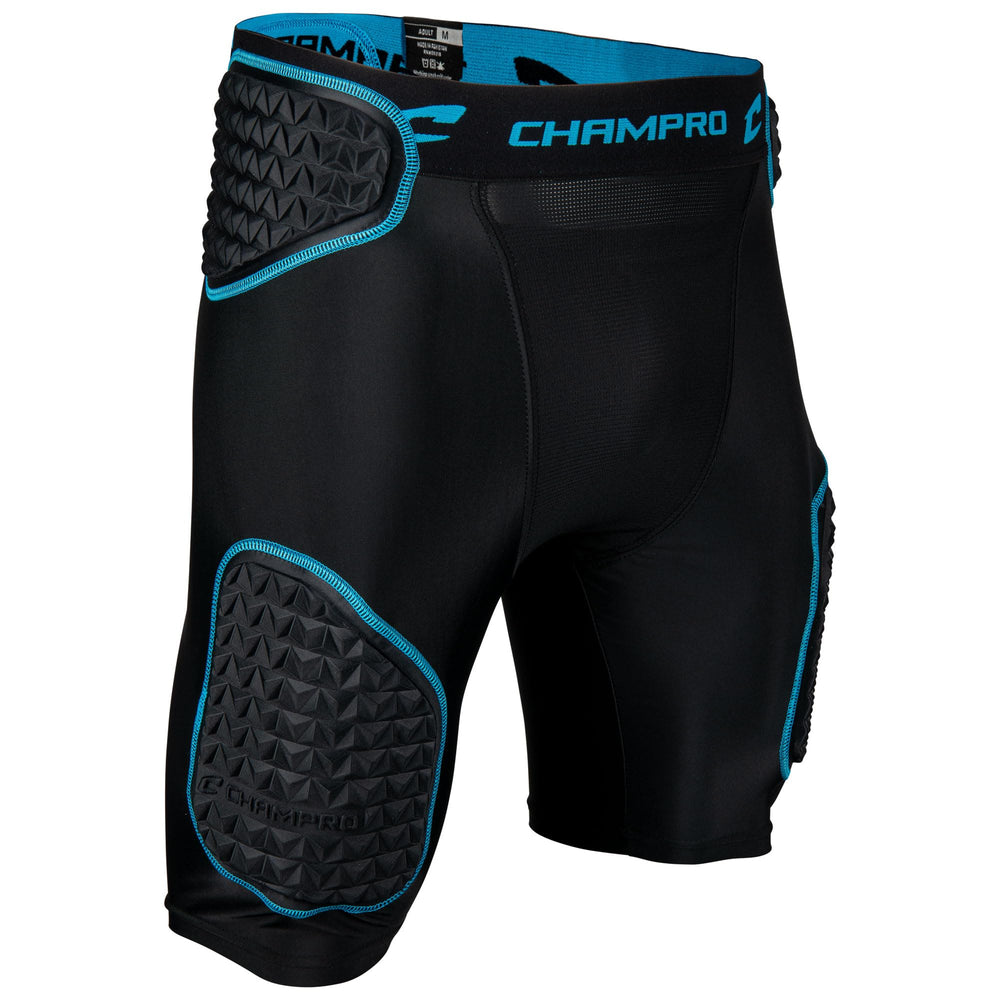 CHAMPRO front view of girdle showing five-pad layout and snug fit for protection