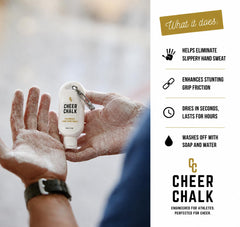 Cheer Chalk pump close-up highlighting liquid texture and quick-dry benefit