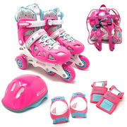 Chicago Skates front view of full kit showing skates and protective gear for easy setup