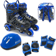 Chicago Skates front view of adjustable inline skates showing secure closures and padded boot for support