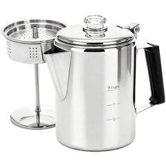Cididu front view percolator showing sturdy stainless steel for reliable outdoor brewing