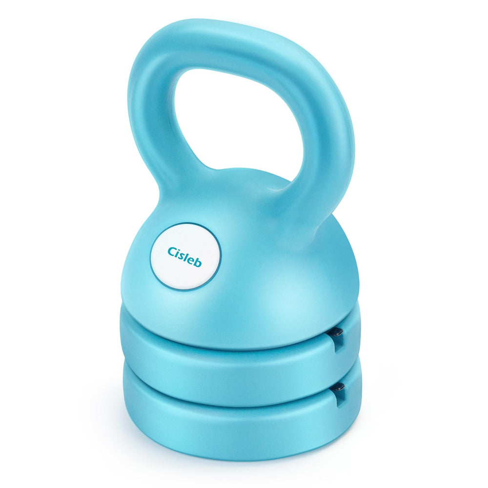 Cisleb front view of adjustable kettlebell showing compact design for space saving