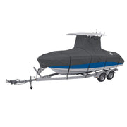 Classic Accessories front view of StormPro T-Top cover protecting boat, shows secure fit