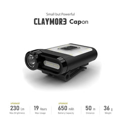 Claymore Capon 65A+ side clip detail demonstrating secure hat and strap attachment benefit