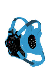 Cliff Keen F5 Tornado headgear front view showing sleek black shell and blue accents for secure protection