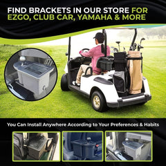 Club Clean mounted with universal bracket on a golf car for secure on-course use