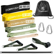 COBRASIX front view of full resistance band set showing included accessories for versatile training