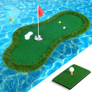 Cojoycs floating green front view showing full playing surface and cup benefit practice
