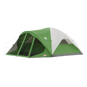 Coleman tent front exterior showing porch and main door, protecting occupants