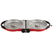 Coleman Fold 'N Go stove front view open showing burners and cook surface for easy cooking