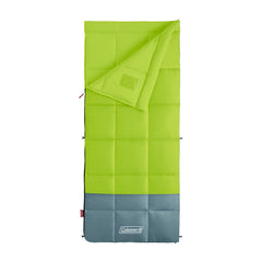 Coleman front view of Kompact sleeping bag showing compact rectangular shape and warmth