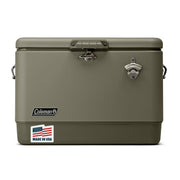 Coleman Reunion cooler front view showing powder-coated finish and sturdy frame benefit durability
