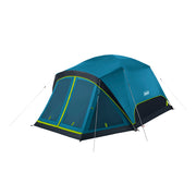 Coleman tent front exterior showing rainfly and wide door, weather protection benefit