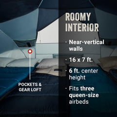 Coleman Skydome XL interior layout with three queen airbeds demonstrating roomy comfort