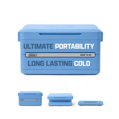 Coleman cooler front view shows durable shell and quick-open benefit