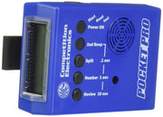 Competition Electronics Pocket Pro Timer blue front view showing controls and ergonomic shape for easy handling