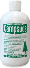 CONCENTRATED CAMPSUDS front bottle showing label and capacity, clear camping benefit