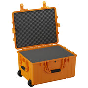 Condition 1 front view orange case showing sturdy shell and secure latches for reliable transport