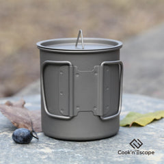 COOK'N'ESCAPE side profile of 450ml titanium mug highlighting slim dimensions