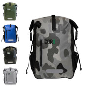COR Surf front view camo backpack showing roll-top and durable construction for protection